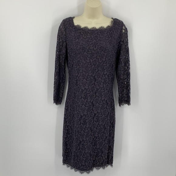 DVF Diane von Furstenberg Zarita gray back v dress lace zipper sheer New 10 - Picture 1 of 5